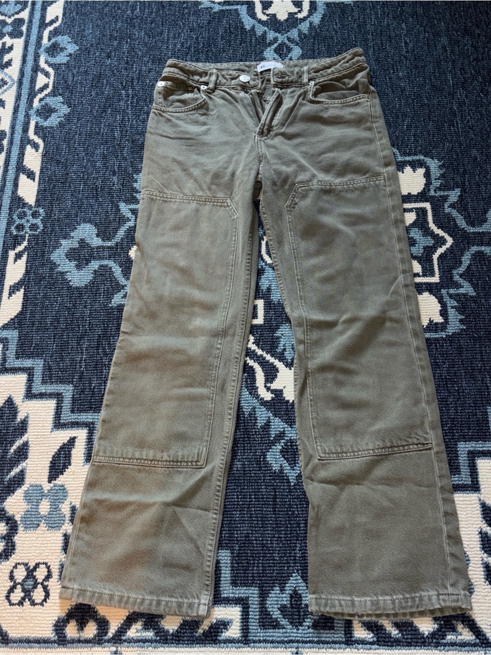Zara Olive Green Straight-Leg Utility Cargo Pants